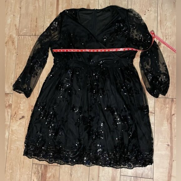 NEW 4 XL SHEIN Clasi Plus Contrast Sequin Mesh Overlay Dress - Picture 5 of 10